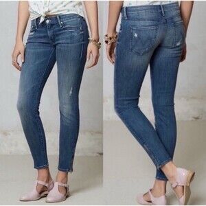 Mother The Looker Crop ankle zip jeans Graffiti Girl Skinny Denim Low Rise 28